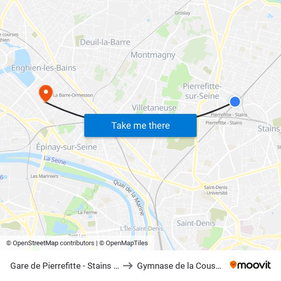 Gare de Pierrefitte - Stains RER to Gymnase de la Coussaye map