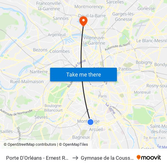 Porte D'Orléans - Ernest Reyer to Gymnase de la Coussaye map