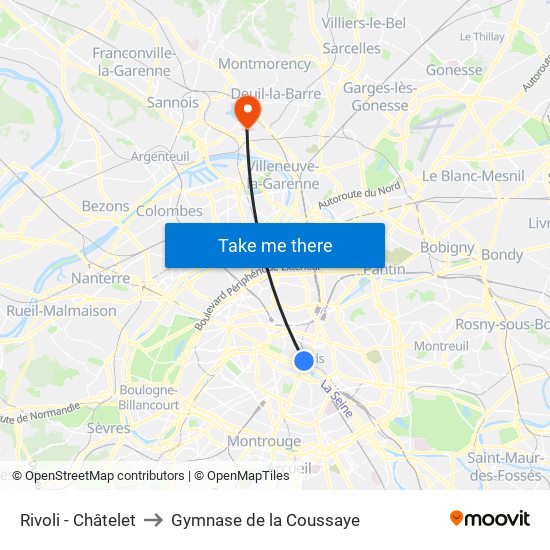 Rivoli - Châtelet to Gymnase de la Coussaye map