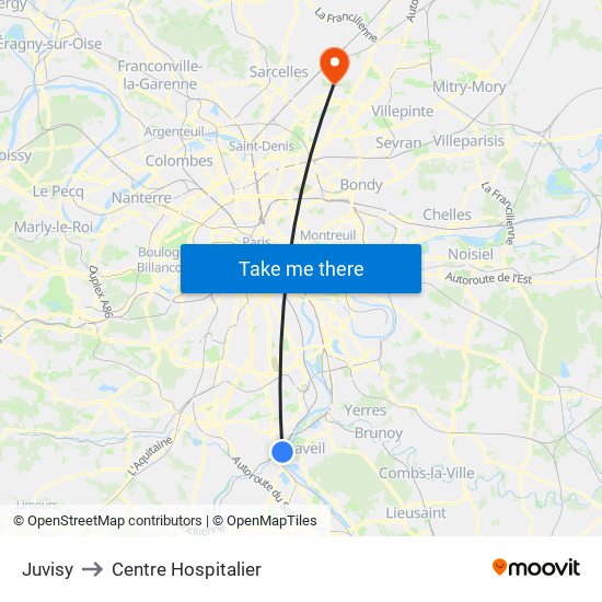 Juvisy to Centre Hospitalier map
