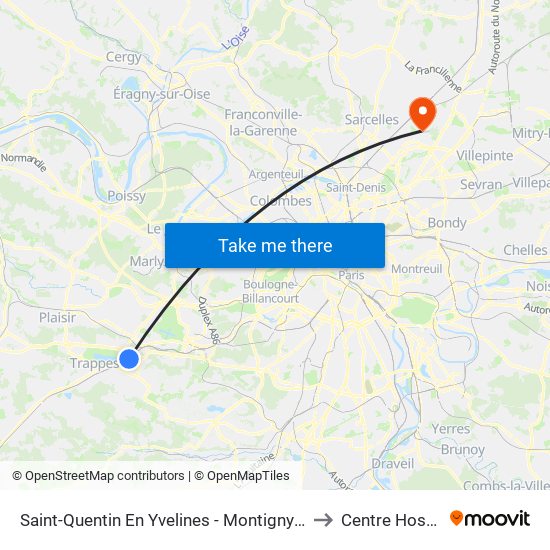 Saint-Quentin En Yvelines - Montigny-Le-Bretonneux to Centre Hospitalier map