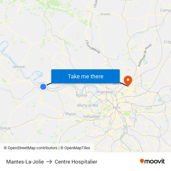 Mantes-La-Jolie to Centre Hospitalier map