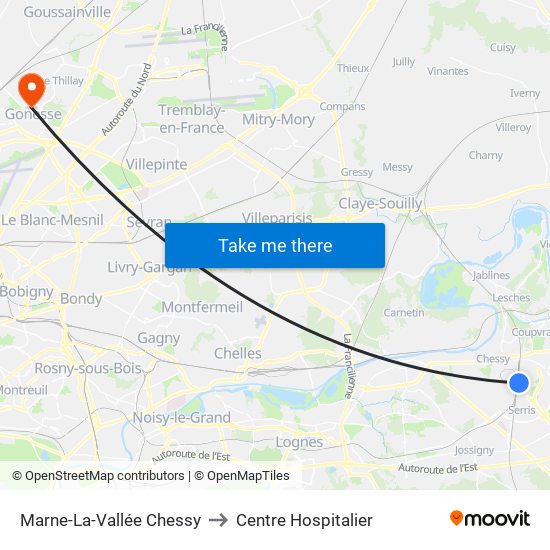 Marne-La-Vallée Chessy to Centre Hospitalier map