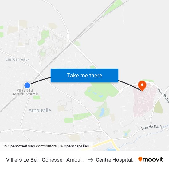 Villiers-Le-Bel - Gonesse - Arnouville to Centre Hospitalier map
