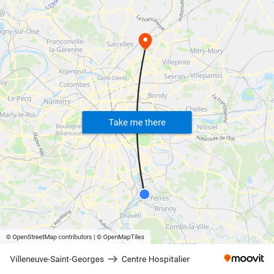 Villeneuve-Saint-Georges to Centre Hospitalier map