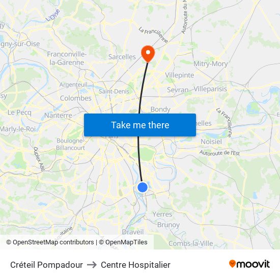 Créteil Pompadour to Centre Hospitalier map