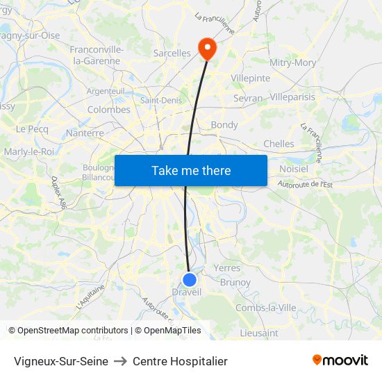 Vigneux-Sur-Seine to Centre Hospitalier map