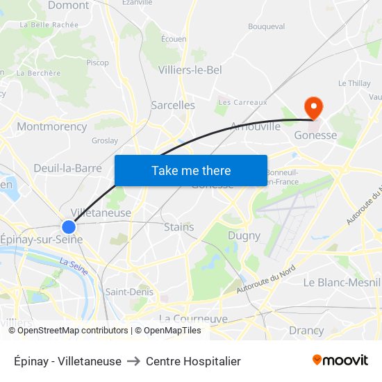 Épinay - Villetaneuse to Centre Hospitalier map