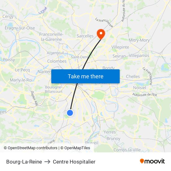 Bourg-La-Reine to Centre Hospitalier map