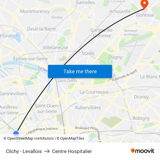 Clichy - Levallois to Centre Hospitalier map