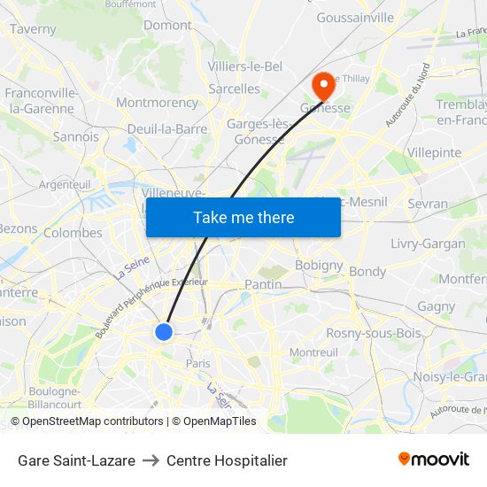 Gare Saint-Lazare to Centre Hospitalier map