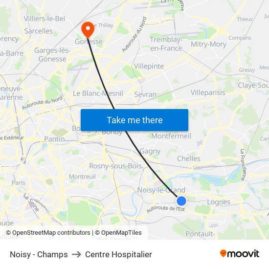 Noisy - Champs to Centre Hospitalier map