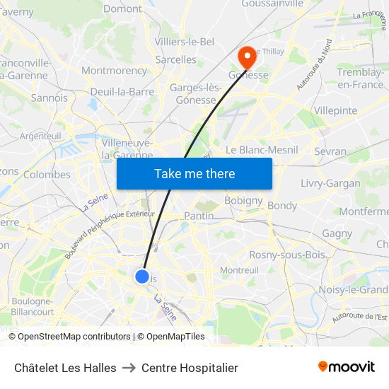 Châtelet Les Halles to Centre Hospitalier map