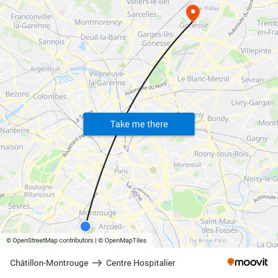 Châtillon-Montrouge to Centre Hospitalier map