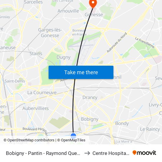 Bobigny - Pantin - Raymond Queneau to Centre Hospitalier map