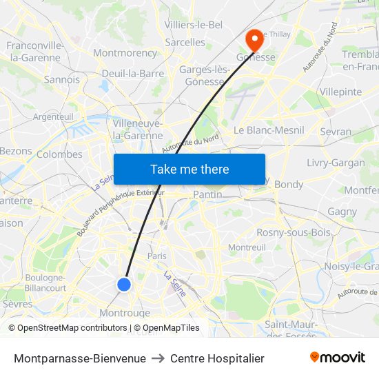 Montparnasse-Bienvenue to Centre Hospitalier map