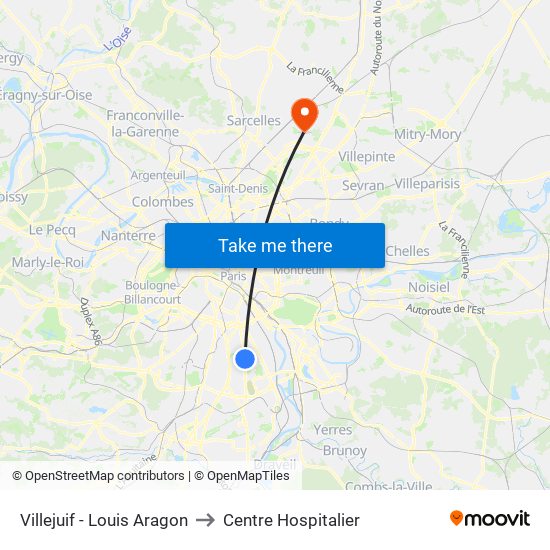 Villejuif - Louis Aragon to Centre Hospitalier map