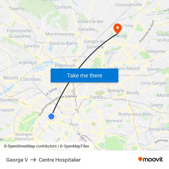 George V to Centre Hospitalier map