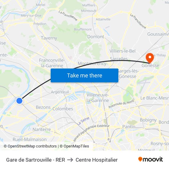 Gare de Sartrouville - RER to Centre Hospitalier map