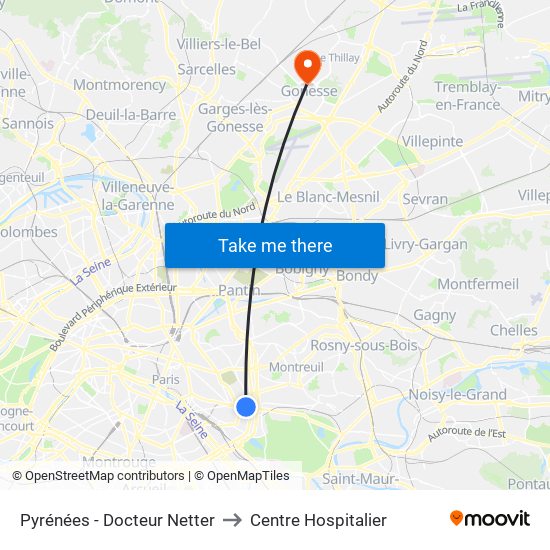 Pyrénées - Docteur Netter to Centre Hospitalier map