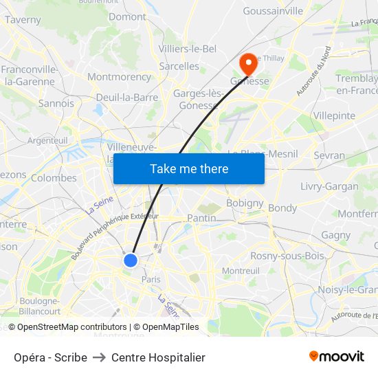 Opéra - Scribe to Centre Hospitalier map