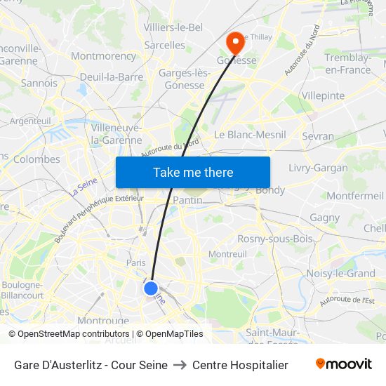 Gare D'Austerlitz - Cour Seine to Centre Hospitalier map