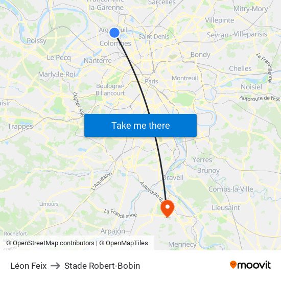 Léon Feix to Stade Robert-Bobin map