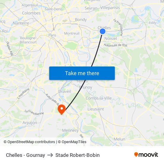 Chelles - Gournay to Stade Robert-Bobin map