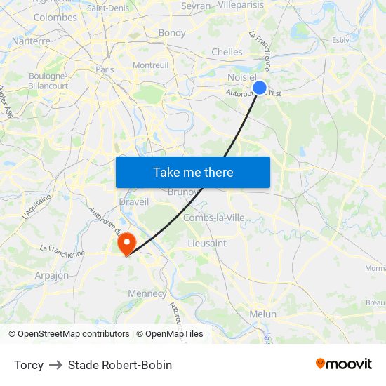 Torcy to Stade Robert-Bobin map