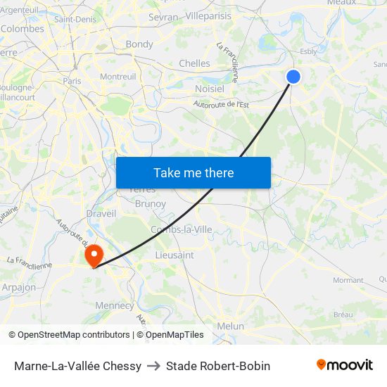 Marne-La-Vallée Chessy to Stade Robert-Bobin map