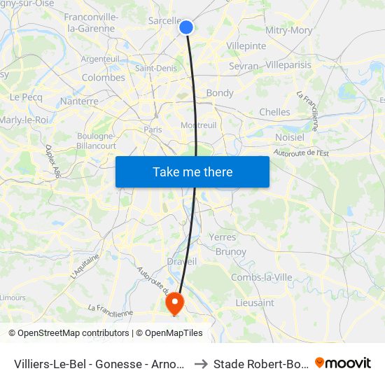 Villiers-Le-Bel - Gonesse - Arnouville to Stade Robert-Bobin map
