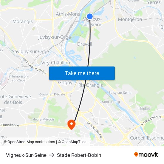 Vigneux-Sur-Seine to Stade Robert-Bobin map