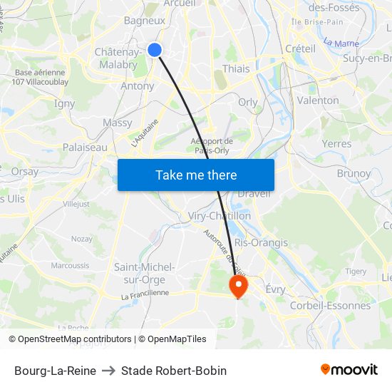 Bourg-La-Reine to Stade Robert-Bobin map