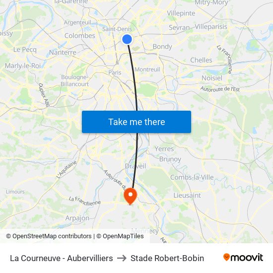 La Courneuve - Aubervilliers to Stade Robert-Bobin map