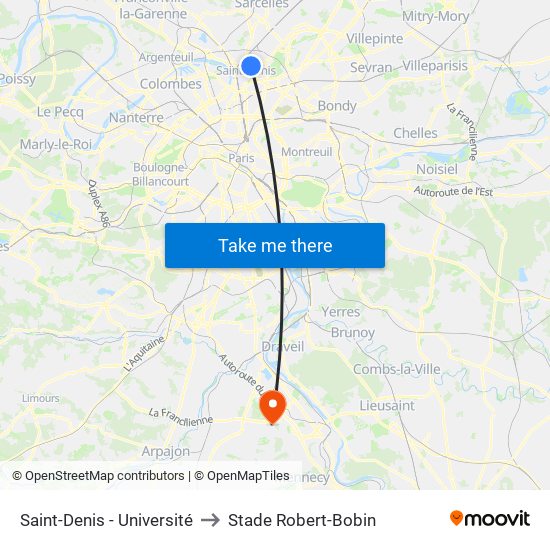 Saint-Denis - Université to Stade Robert-Bobin map