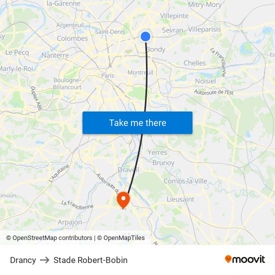 Drancy to Stade Robert-Bobin map