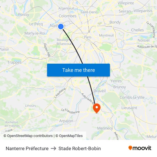 Nanterre Préfecture to Stade Robert-Bobin map