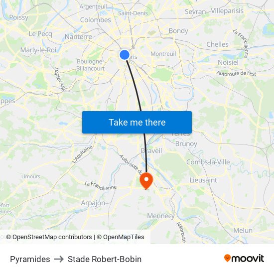 Pyramides to Stade Robert-Bobin map