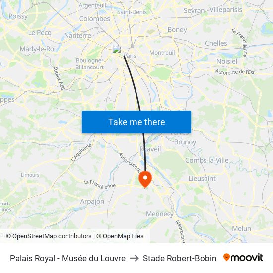 Palais Royal - Musée du Louvre to Stade Robert-Bobin map