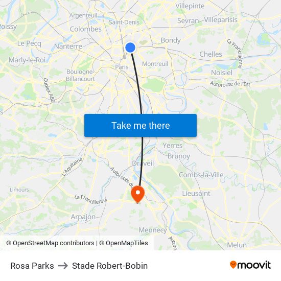 Rosa Parks to Stade Robert-Bobin map