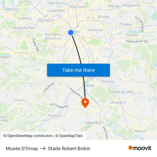Musée D'Orsay to Stade Robert-Bobin map