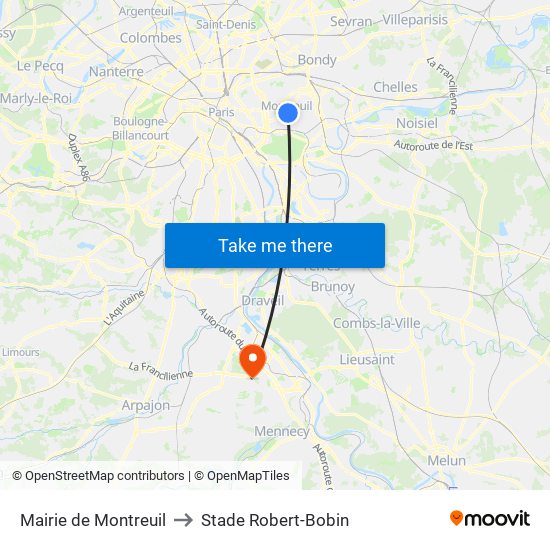 Mairie de Montreuil to Stade Robert-Bobin map