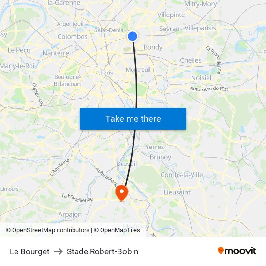 Le Bourget to Stade Robert-Bobin map