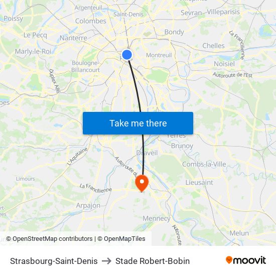 Strasbourg-Saint-Denis to Stade Robert-Bobin map