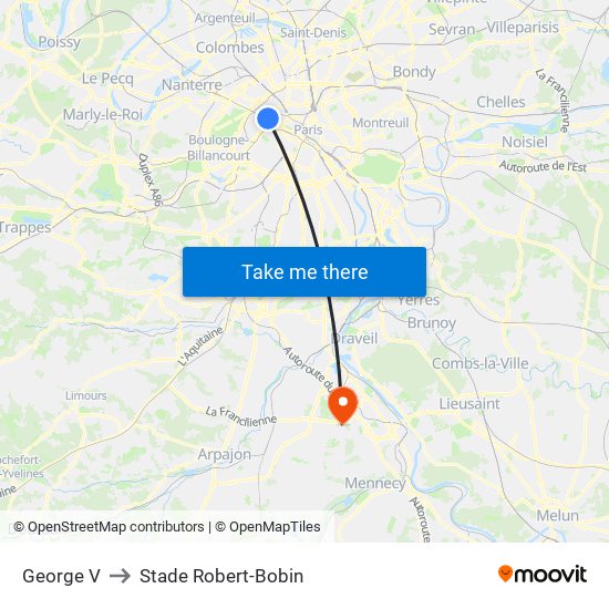 George V to Stade Robert-Bobin map