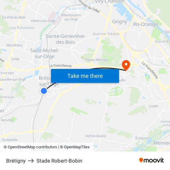 Brétigny to Stade Robert-Bobin map