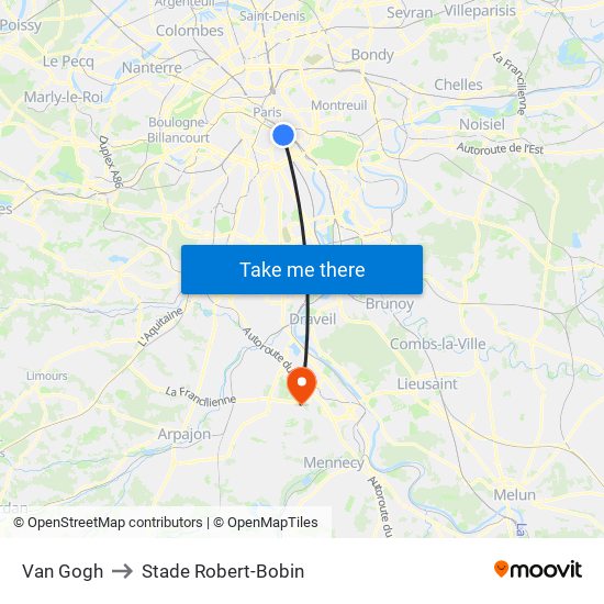 Van Gogh to Stade Robert-Bobin map