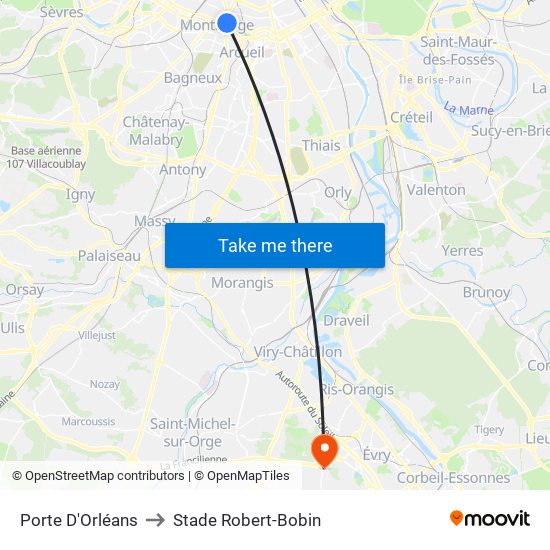 Porte D'Orléans to Stade Robert-Bobin map