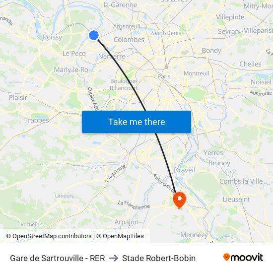 Gare de Sartrouville - RER to Stade Robert-Bobin map