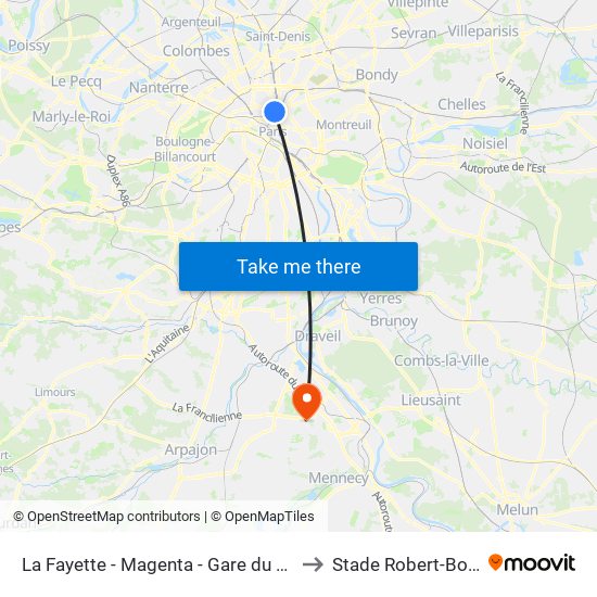 La Fayette - Magenta - Gare du Nord to Stade Robert-Bobin map
